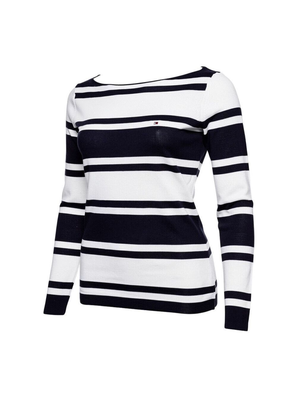 Tommy Hilfiger Women's Boatneck Striped Long Sleeve Top Black and White Sz M